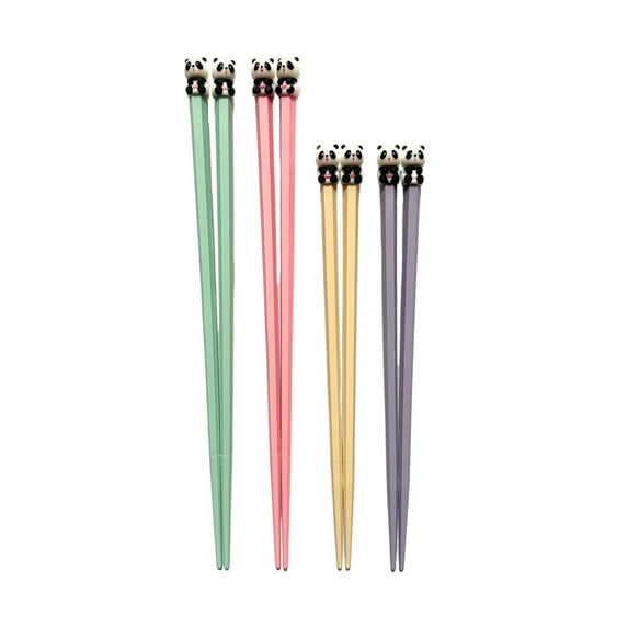 THY COLLECTIBLES 4 Pairs Colorful Fiberglass Non-Slip Reusable Family Chopsticks Dishwasher Safe, Perfect for Chinese, Korean & Japanese Meals - 2 Short 7.8", 2 Long 9.5" Pandas