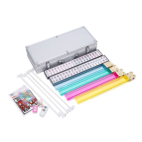 THY COLLECTIBLES American Western Mahjong Set - 166 White Tiles (All-in-One Rack/Pushers), Silver Aluminum Case - Classic Mah Jong Game Set