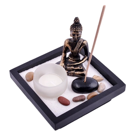 THY COLLECTIBLES Asian Japanese Feng Shui Sand Zen Garden Buddha Tealight & Incense Holder YD50
