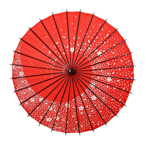 THY COLLECTIBLES Classic Chinese Art Asian Style 33" Paper Parasol Umbrella with Long Handle and Floral Print for Wedding Parties, Photography, Costumes, Cosplay, Decoration And Other Events (Red)