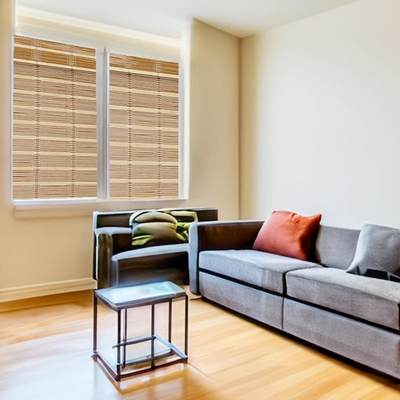 THY COLLECTIBLES Cordless Natural Bamboo Roman Window Blind Sun Shade, Light Filtering Roman Shades with 8" Valance NW-9A1 (W40 x L64)