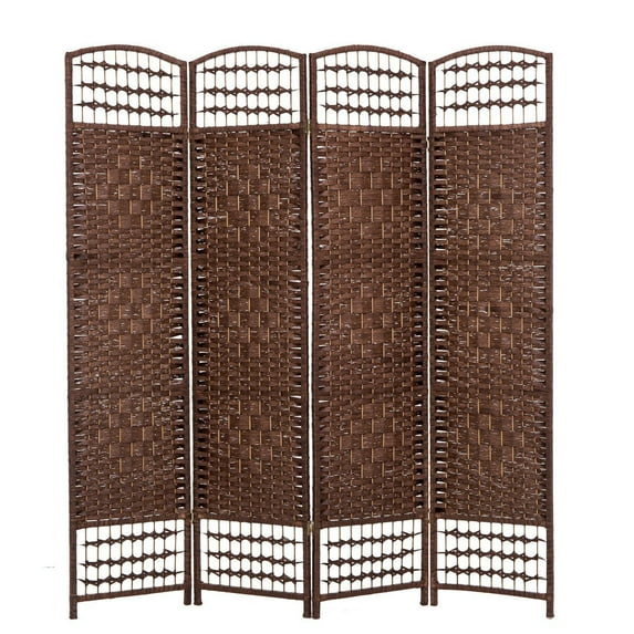 THY COLLECTIBLES Decorative Freestanding Woven Bamboo 4 Panels Hinged Privacy Panel Screen Portable Folding Room Divider (Darkmocha) (Darkmocha)