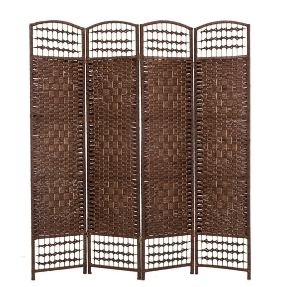 THY COLLECTIBLES Decorative Freestanding Woven Bamboo 4 Panels Hinged Privacy Panel Screen Portable Folding Room Divider (Darkmocha) (Darkmocha)
