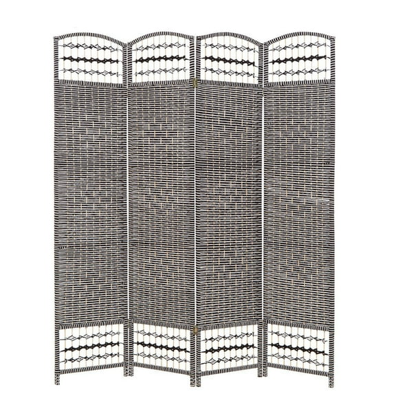 THY COLLECTIBLES Decorative Freestanding Woven Bamboo 4 Panels Hinged Privacy Panel Screen Portable Folding Room Divider (Darkmocha) (Grey)