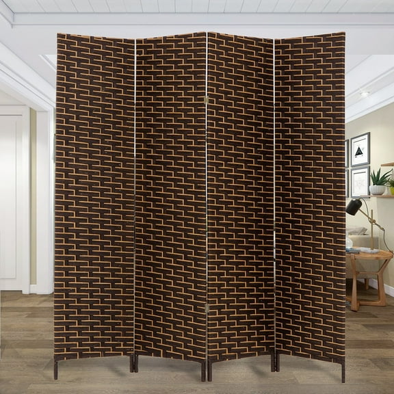 THY COLLECTIBLES Decorative Freestanding Woven Bamboo 4 Panels Hinged Privacy Panel Screen Portable Folding Room Divider (Darkmocha)