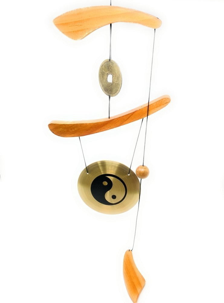 THY COLLECTIBLES Feng Shui Brass Gong Wind Chime for Patio, Garden, Terrace, Balcony Or Any Room - Beautiful YIN & YANG Design Piece