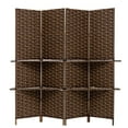 thumbnail image 1 of THY COLLECTIBLES Freestanding Woven Bamboo 4 Panels Hinged Privacy Panel Screen Partition Wall With 2 Display Shelves Holding Room Divider With Shelves-Bamboo (Coffeebrown), 1 of 6