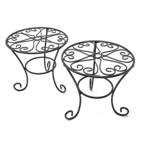 THY COLLECTIBLES Metal Potted Plant Stands Rust Proof Iron Art Flower Pot Holder Rack Steel Short Planter Supports Trivet Floor Garden Pots Containers Vase Fishbowl Stand (2 Pcs)