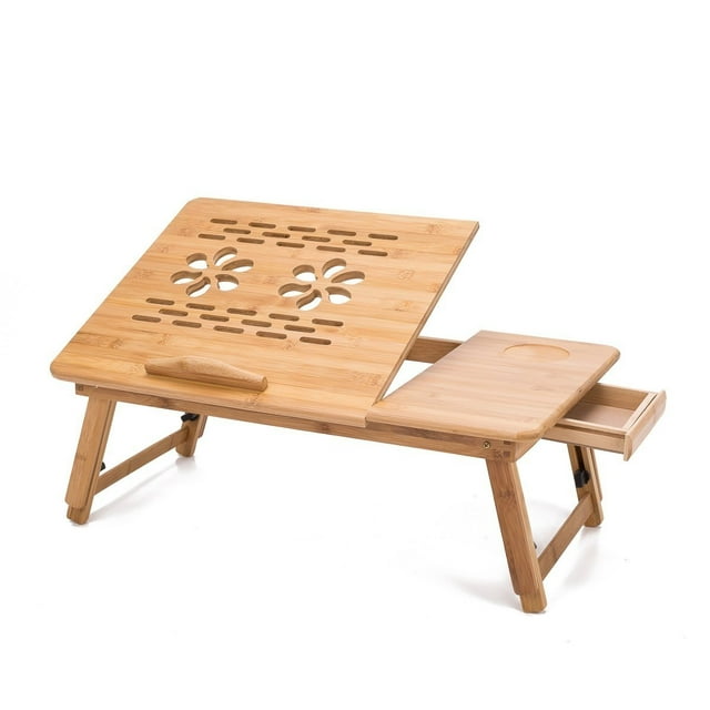 THY COLLECTIBLES Multi Function Bamboo Lapdesk Table Laptop Stand Breakfast Trays Bed Serving Tray with Adjustable Legs