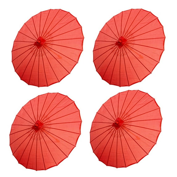 THY COLLECTIBLES Set of 4 Kid's Size 22" Japanese Chinese Umbrella Parasol for Wedding Parties, Photography, Costumes, Cosplay, Decoration and Other Events (Red)