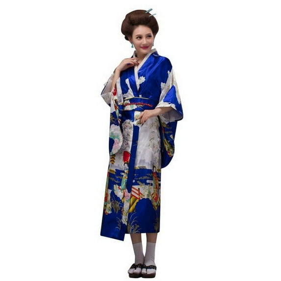 THY COLLECTIBLES Women's Silk Traditional Japanese Kimono Robe/Bathrobe / Party Robe (Blue)