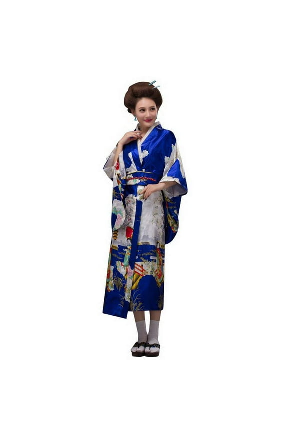 Women's Silk Traditional Japanese Kimono Robe/Bathrobe / Party Robe (Blue)