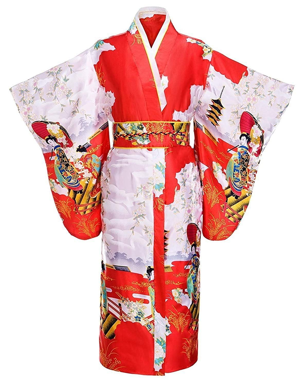 THY COLLECTIBLES Women's Silk Traditional Japanese Kimono Robe/Bathrobe /  Party Robe (Red) 