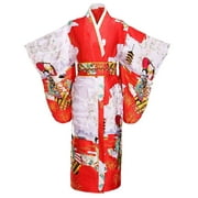 THY COLLECTIBLES Womens Silk Traditional Japanese Kimono Robe/Bathrobe / Party Robe Red