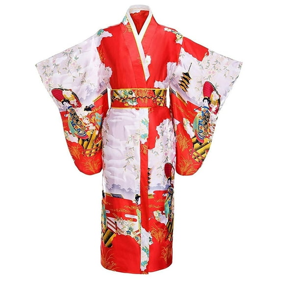 THY COLLECTIBLES Women's Silk Traditional Japanese Kimono Robe/Bathrobe / Party Robe (Red)