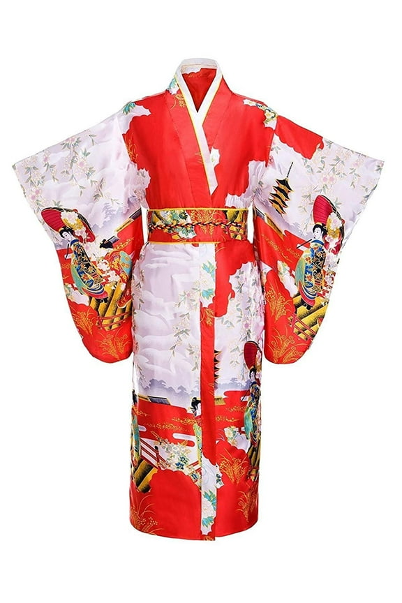 Women's Silk Traditional Japanese Kimono Robe/Bathrobe / Party Robe (Red)