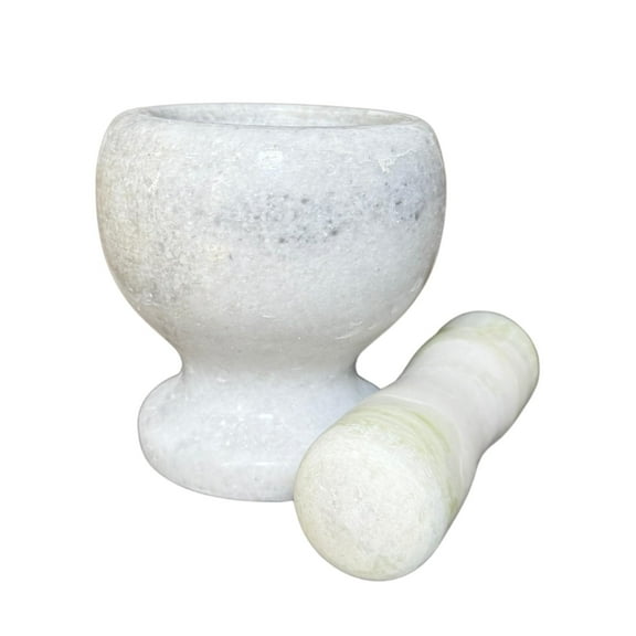 THY Collectibles Natural Marble Mortar and Pestle Set, Stone Grinder Bowl for Spices, Herbs, Garlic, Guacamole, Salsa, and Nuts Molcajete Bowl for Kitchen & Cooking Light Grey, Diameter 4"