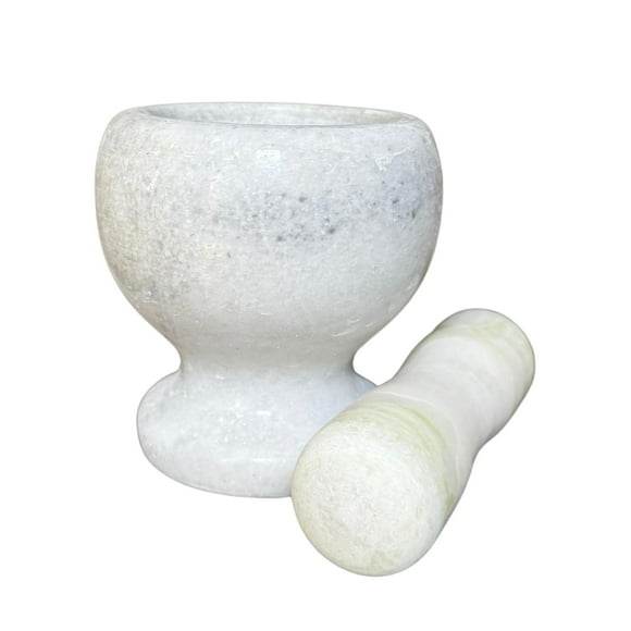 THY Collectibles Natural Marble Mortar and Pestle Set, Stone Grinder Bowl for Spices, Herbs, Garlic, Guacamole, Salsa, and Nuts Molcajete Bowl for Kitchen & Cooking Light Grey, Diameter 4"