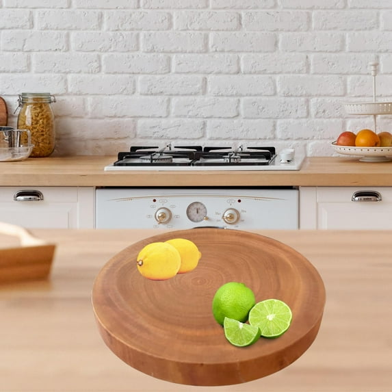 THY Collectibles Versatile Circle Round Ebony Wood Cutting Chopping Board with Handle Serving Charcuterie Cheese Appetizer Platter Board for Kitchen, Home, Serving Small D14.2" x H1.6"