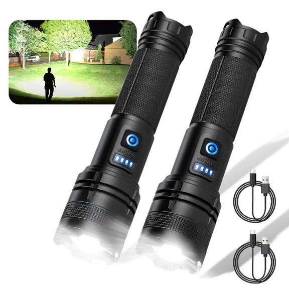 THY TRY Rechargeable LED Flashlight 2-Pack, 90000 High Lumens Super Bright Handheld Flashlights, 5 Modes & Adjustable Focus, High Powered Handheld Flashlight for Home Camping Outdoor Night Work