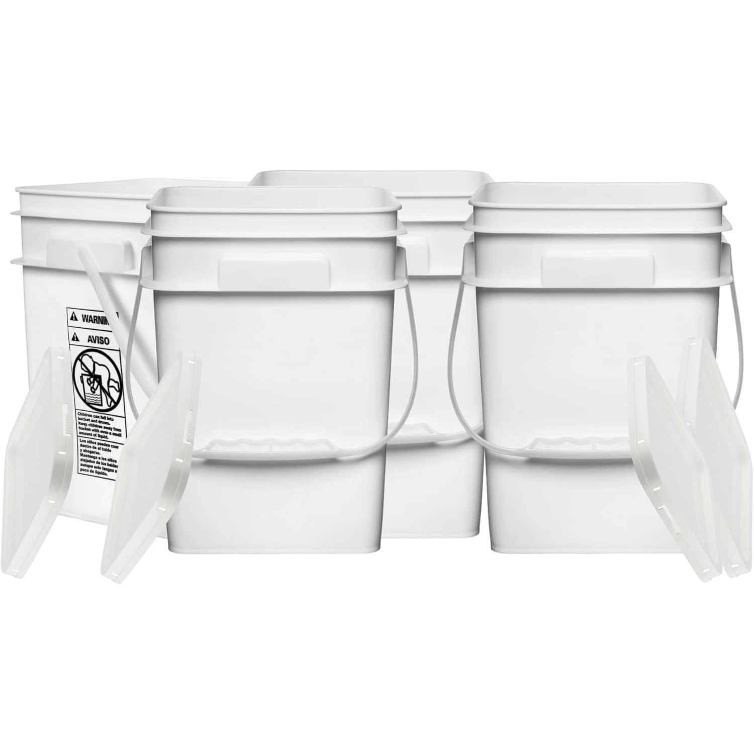 THYF 4 Gallon Square Food Grade Bucket Pail with Lid (Pack of 4) Made ...