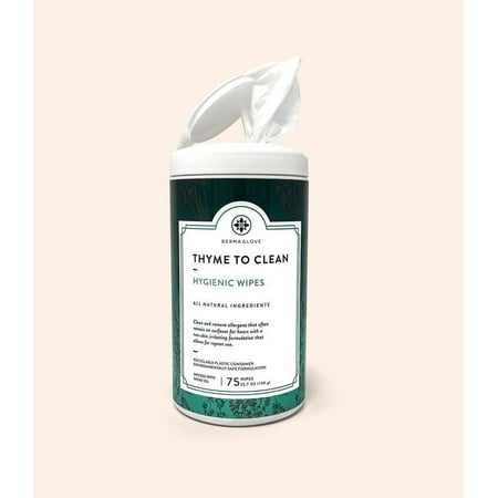 THYME TO CLEAN by DERMAGLOVE - All-Natural hygienic wipes for hard surfaces. THYME TO CLEAN forms barrier reducing cross-contamination for hours; plant-based, great for high touch surfaces. (75 ct)