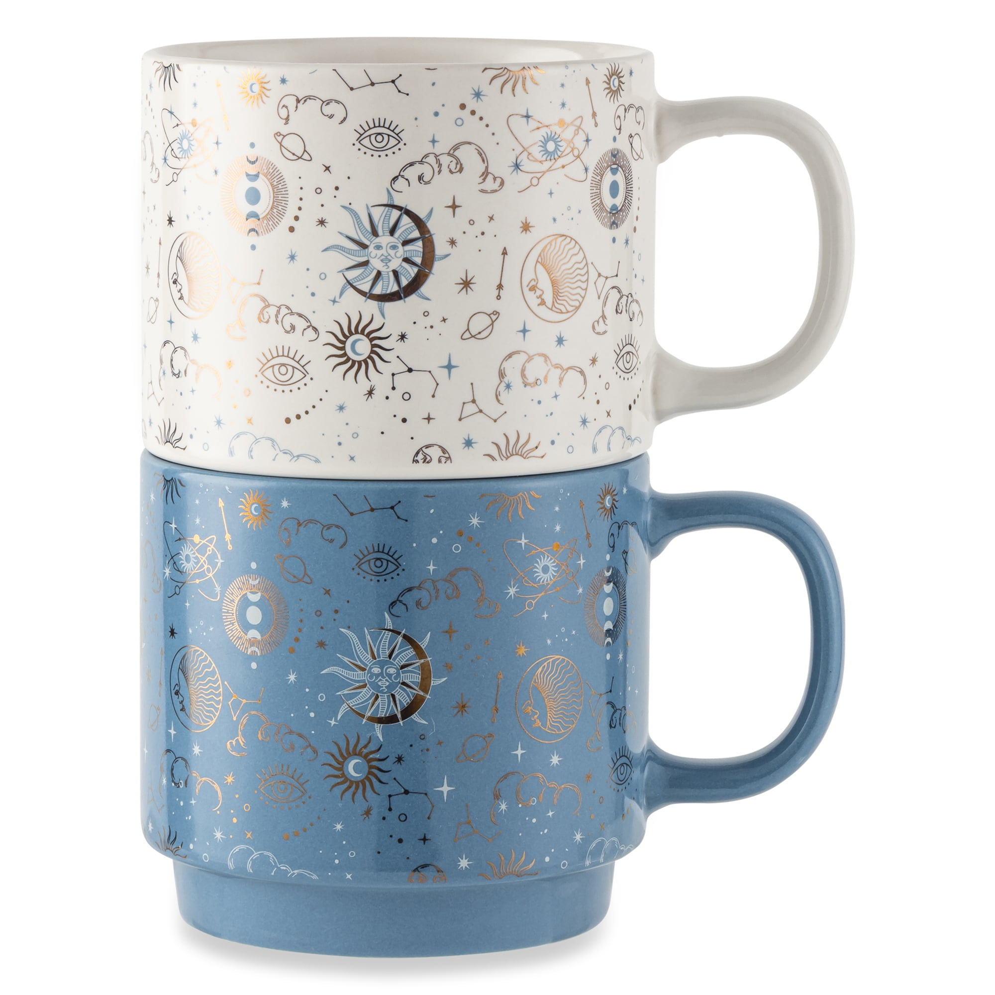 Thyme & Table 2 Pack Stacking Celestial White and Blue Mugs 14.2 fl oz, Stoneware