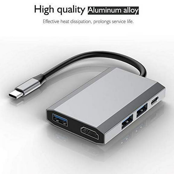 THYMOBO USB C to USB Hub Portable Aluminum USB Type C Adapter with 3 USB 3.0 Ports USB C to 4K HDMI & USB C Charging Port, Compatible with MacBook Pro Nintendo Switch and Windows Type C Laptops -Grey