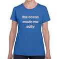 thumbnail image 1 of THe Ocean Made Me Salty Blurry Graphic Women Royal Blue T-Shirt, Female Medium, 1 of 4