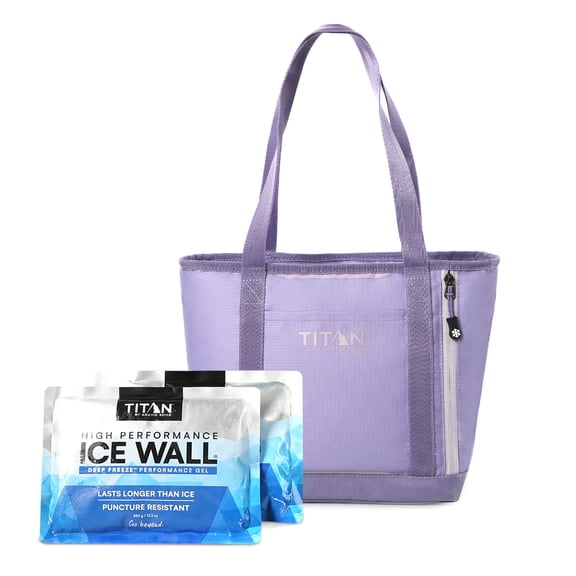 Titan by Arctic Zone 10 Can Fridge Cold Insulated Cooler Tote + Ice Walls, 7 Quart, Lavender