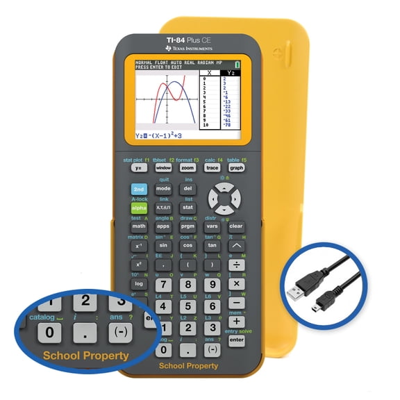 Pre-Owned Texas Instruments TI-84 Plus CE Graphing Calculator, Yellow EZ Spot, Rechargeable, High School and College