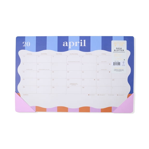 Think Ink 15 Month 17" x 11" Desk Blotter with Cabana Stripe Design, April 2026 - June 2027