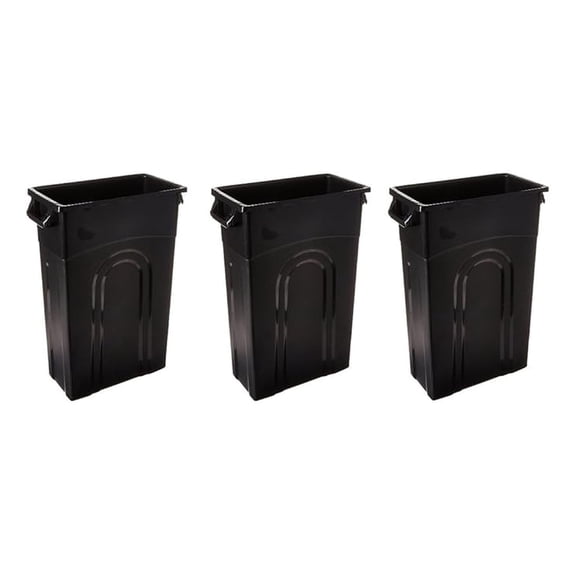 TI0032 Highboy Waste Container In Black, 23 Gallon, Slim Fit Wastebasket (3-Pack)