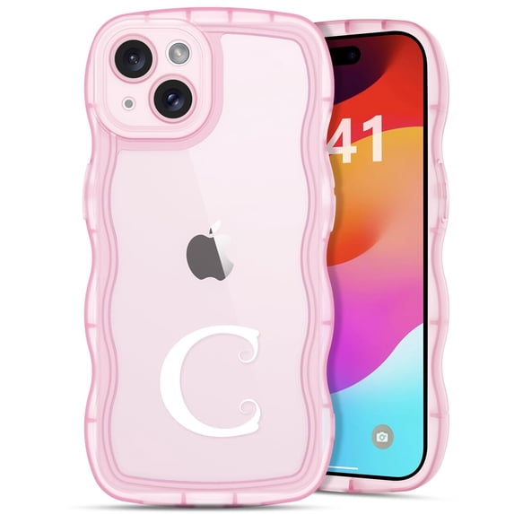TIAN LI for iPhone 15 Case, A-Z Initials Personalized iPhone 15 Case for Girl, Kawaii Stylish Protective iPhone 15 Case for Women - Pink-C