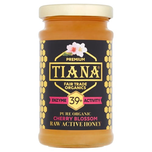 TIANA Pure Organic Cherry Blossom Raw Active Honey 250g, British Import (Pack of 2)
