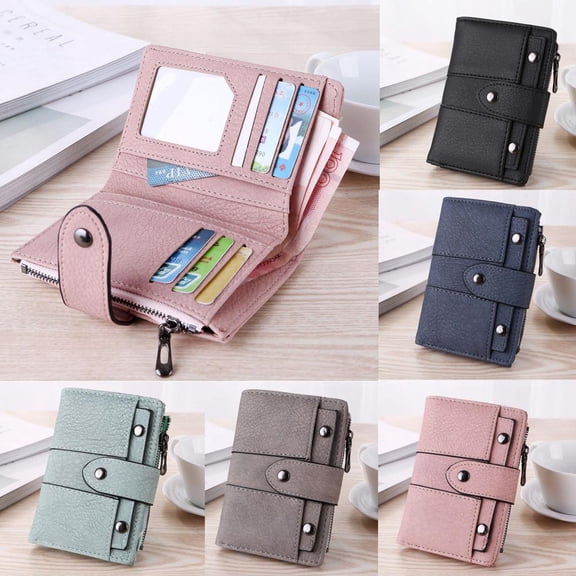 TIANBEN Small Female Card Leather Zip Wallet, Pink
