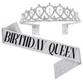 thumbnail image 1 of TIANBEN Sparkling Silver Birthday Girl Sash Tiara Crown Set for Women, 1 of 8