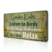 TIANCENTRAL H Rustic Vintage Garden Signs - 16x8 Inches, Robins Sunflowers, Farmhouse Retro Decor, Easy Hanging Plaques