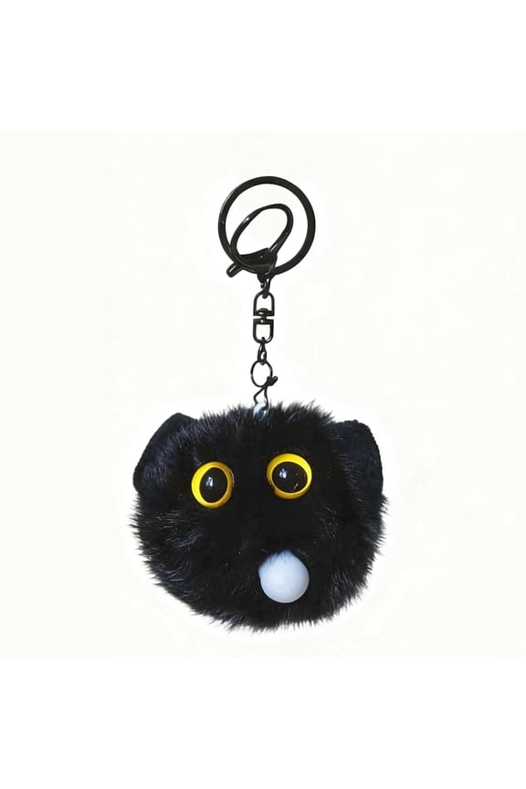 Black Cat Bag Charm, Cute Plush Cat Keychain for Backpack, Purse & Handbag, Squeeze to Blow Bubbles, Soft Kitty Accessory, Gift for Women and Girls