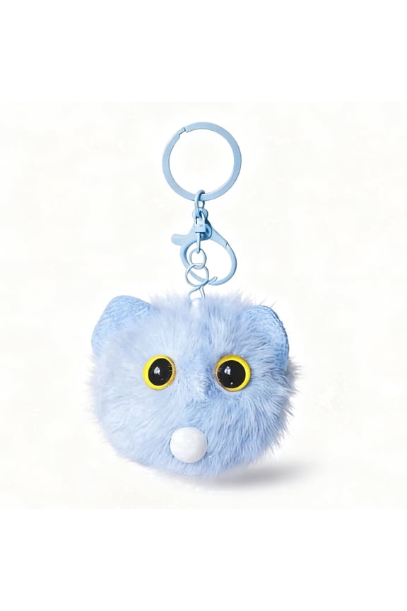 Blue Cat Bag Charm, Cute Plush Cat Keychain for Backpack, Purse & Handbag, Squeeze to Blow Bubbles, Soft Kitty Accessory, Gift for Women and Girls