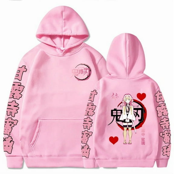 TIANCHU  Kimetsu no Yaiba Kanroji Mitsuri Anime Print Hoodie - Unisex Oversized Soft Pullover with Pocket for Fall Winter,XXS,pink