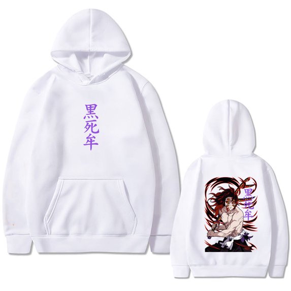 TIANCHU Kokushibo Anime Double Sided Print Fleece Hoodie - Unisex Oversized Streetwear,S,White