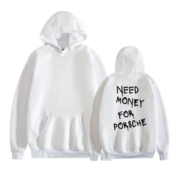 TIANCHU Need Money For Porsche Unisex Oversized Soft Fleece Hoodie - Graphic Print Kangaroo Pocket Long Sleeve Casual Streetwear,XL,White
