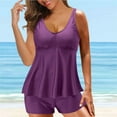 thumbnail image 1 of TIANEK 2 Piece Clearance Swimsuits for Women Modest Tankini Pleated Solid Womens Bathing Suit, 1 of 8