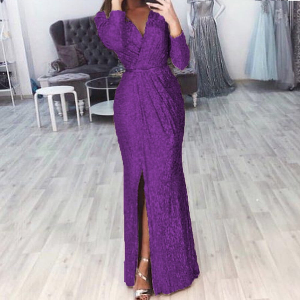 TIANEK Bridal Shower Dress Ladies Fashion Prom Gown Bridesmaid Dress Summer Plus Size Floral V Neck Glamorous Purple Fancy Long Sleeve Maxi 880dfa93 6346 4c10 8b13 4bcd7bfec3c8.fa0b09ea78a1f1a7199e7a1793246f1b