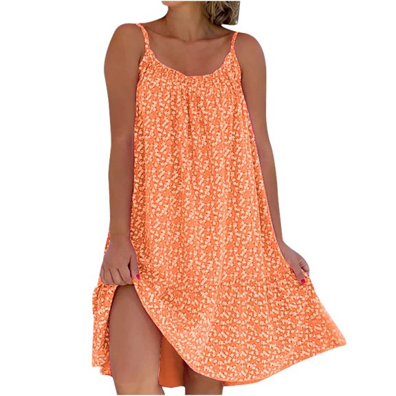 TIANEK Casual Summer Dresses for Women Sleeveless Floral Mini Sun Dress Side Split Flowy Tank Dress Short Women Dresses