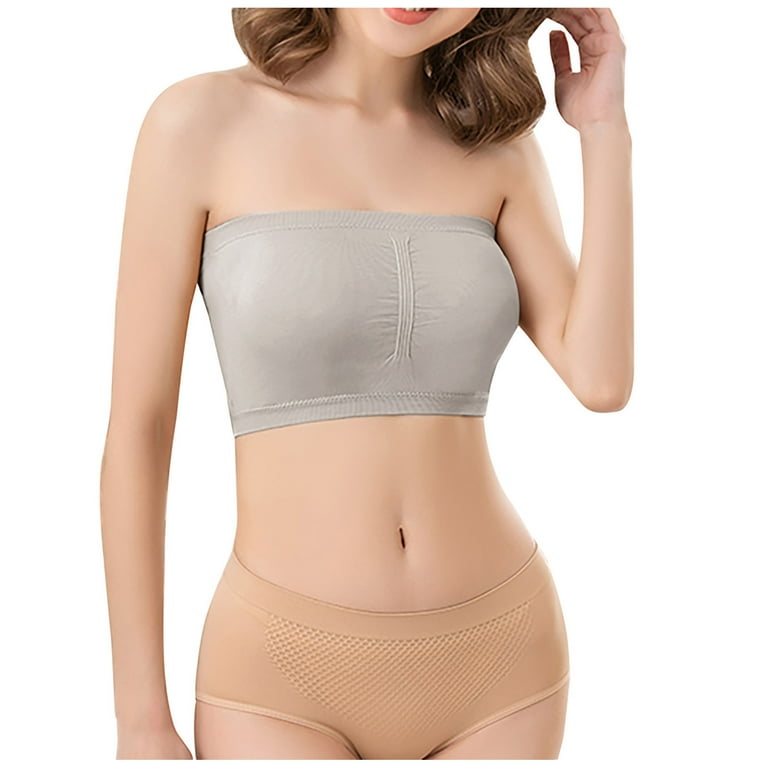 TIANEK Clearacne Strapless Bra for Large Breasts for Women Compression Full  Coverage Seamless Padded Lightly Line Anti Slip Bandeau Tube Top Bra Crop