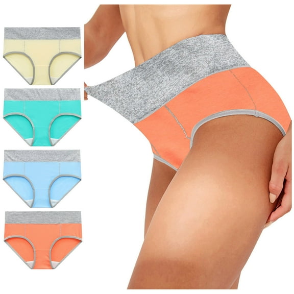 CALAFEBILA Cotton Brief 4PC Solid High Waist Buttocks Lifting Summer Mother's Day Quick-Drying Underwear for Women Pack
