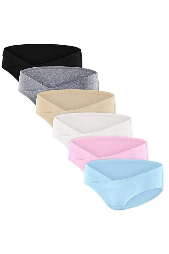 CALAFEBILA Cotton Hipster 6PC Maternity Low Waist Solid Mother's Day Summer Shapewear No Line Underwear for Women Pack