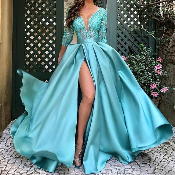 TIANEK Dress for Women,Womens Fashion Sparkly Glitter Sequin Wedding Guest Ball Gown Deep V Neck Cocktail Floor Length Dress